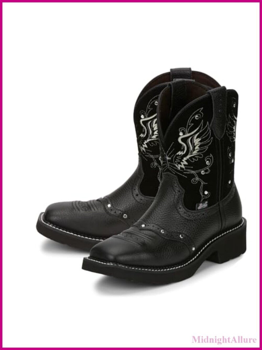 Justin Mandra Leather Western Cowgirl Boots Square Toe Block Heel Mid-Calf